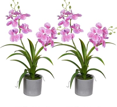 Louis Maes Orchidee bloemen kunstplant in bloempot - 2x - roze bloemen - H38 cm