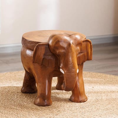 Dieren Voetenbank - Zitje - Decoratief Gebruik - Schattig Olifant Design - Maat M - Grijs