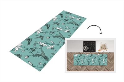 Keukenloper - Loper keuken - Patronen - Vogel - Bloemen - 150x50 cm - Keukenloper vinyl