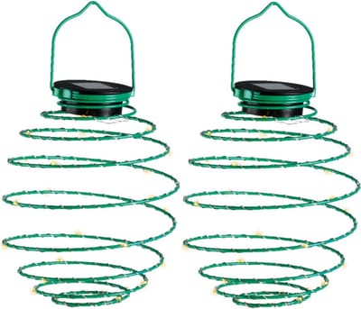 Lumineo Hanglamp - 2x - solar verlichting - groen - D16 cm - metaal - tuinverlichting