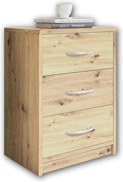 Nachtkastje met 3 Laden in Artisan Eiken Look - Eenvoudig en Functioneel voor Slaapkamer - 39 x 54 x 28 cm