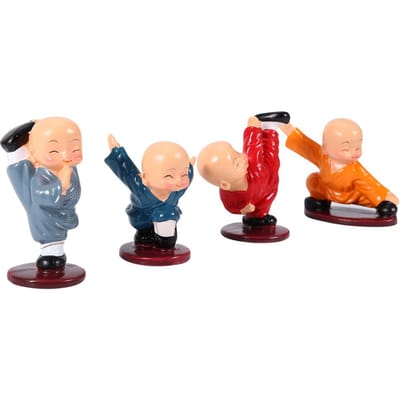 4 stuks Kungfu Kleine Monnik Figuur Beeld Boeddhisme Sculptuur Huisdecoratie Ambachten Cadeau beige