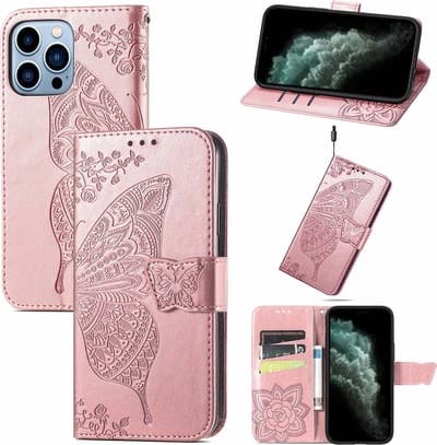Smartphonica iPhone 11 Pro kunstleren hoesje met vlinder opdruk - Rosé Goud geschikt voor iPhone 11 Pro