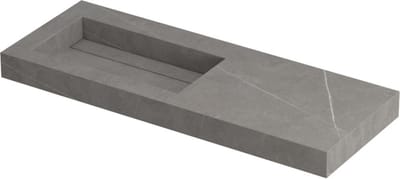 INK Pitch wastafel in keramische slab wasbak links met drain en front en side skirts zonder kraangat 120x45x9cm, armani grey mat
