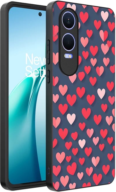 Smartphonica Telefoonhoesje Geschikt voor OnePlus Nord CE 4 Lite met Roze en Rode Hartjes Opdruk - TPU Backcover Case With Rosé and Red Heart Design geschikt voor OnePlus Nord CE 4 Lite