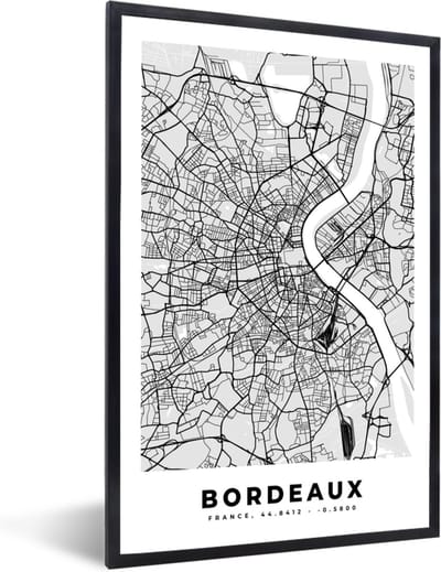 Fotolijst incl. Poster - Plattegrond - Bordeaux - Stadskaart - Kaart - Frankrijk - 40x60 cm - Posterlijst