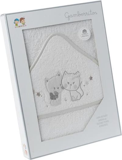 Gamberritos Badcape Katjes 100 X 100 Cm Katoen Wit/grijs