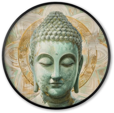 Poster in lijst Rond - Fotolijst 60x60 cm - Posters - Buddha - Mandala - Modern - Spiritualiteit - Ronde posterlijst zwart - Decoratie - Wanddecoratie woonkamer - Muurdecoratie slaapkamer