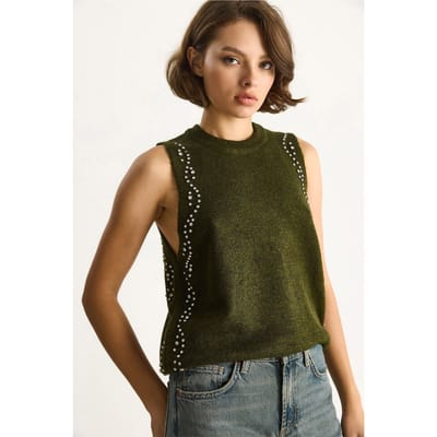 Geverfde gebreide blouse met ronde hals
