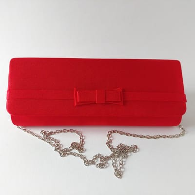 Clutch Dames - Rood Satijn met Strikje - Envelop Avondtas - lang werp vorm