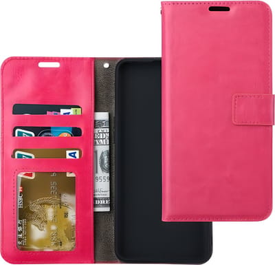 Bookcase Geschikt voor: iPhone 17E / 16E - Roze - portemonnee hoesje - Book Cover