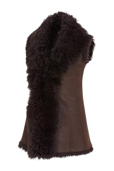 Dames Bruin Toscana Shearling Nappa Leren Schapenvacht Gilet - Parkes
