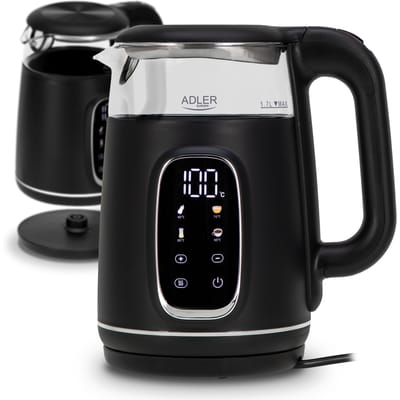 Adler - Waterkoker - Elektrische glas waterkoker 1.7L - Temperatuurregeling - LED-display, AD 1305 bs - Zwart en zilver