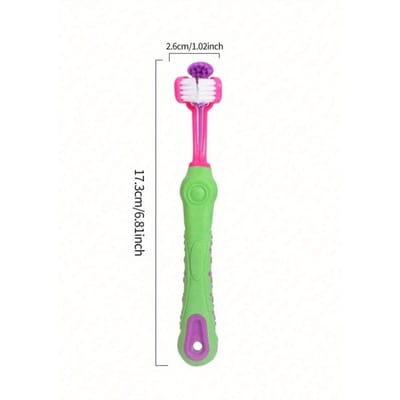 1 pc Couleur Livraison Brosse à Dents pour Animaux à Triple Tête, Brosse à Dents pour Animaux Multi-Angle Pour Chiens & Chats, Produit de Soin Buccal one-size green