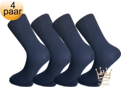 Nakkie’s Medische sokken - 100% katoen - 4 paar - Maat 36/38 - Donker blauw marine - Neuropathie - Reuma - Diabetes