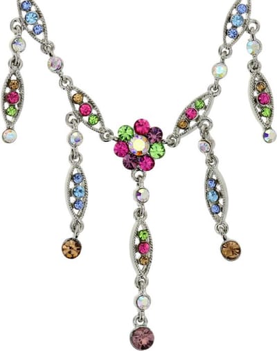 Behave - Zilverkleurige Ketting met Bloem - 40,5 cm + Verlengketting - Kleurrijk Design