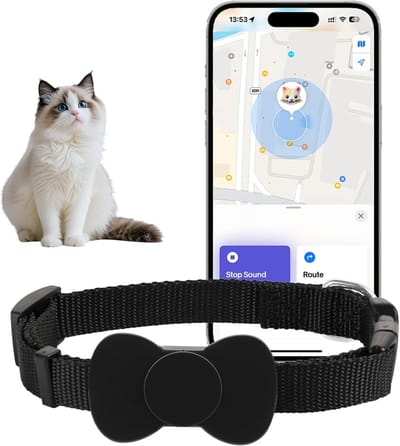 Tracker - Tracker kat Tacker - - GPS Tracker – F25A Zwart – Compatibel met iOS & Android – 210 mAh – Wereldwijde Locatie & Dieren/Vermissing Volgsysteem – 43×71×18 mm
