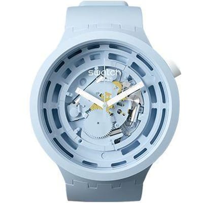 Swatch Quartz uurwerk Trend 30M Waterdicht Horloge 47Mm Blauwe Wijzerplaat Keramische Kast Siliconen Band Unisex horloges SB03N100 Blue Dial white