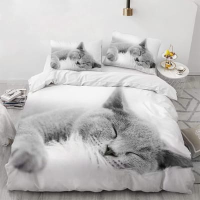 Schattig dekbedovertrek met kattenprint 3D kattenpatroon 3-delige set voor kinderen en volwassenen, beddengoedset met rits, 2 kussenslopen, ultrafijne vezel 135x200cm