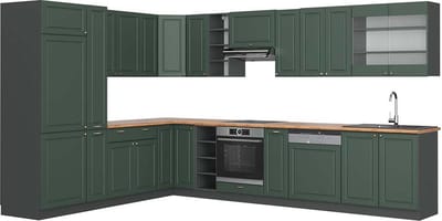 Vicco Hoekkeuken Fame-Line, Groen-Goud Landhuis/Antraciet, 347 x 257 cm, WB Eik