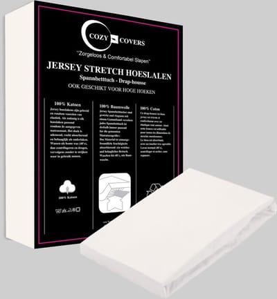 Cozy covers Jersey hoeslaken 100% katoen 90x200 cm - rondomelastiek + 30 cm matrasdikte - Créme