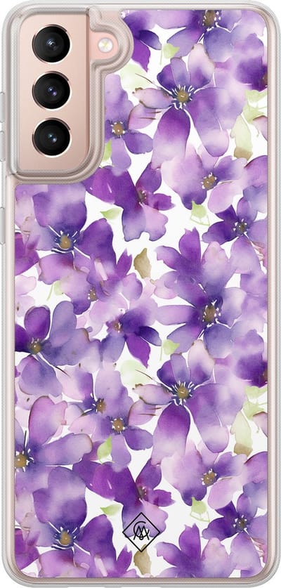 Casimoda® hoesje - Geschikt voor Samsung Galaxy S21 Plus - Floral Violet - 2-in-1 case - Schokbestendig - Bloemen - Verhoogde randen - Paars, Transparant