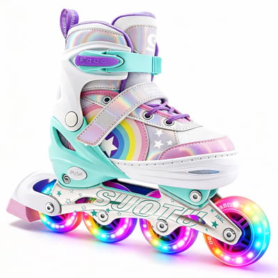 Suotu Skeelers - Inlineskates Verstelbaar - Skeelers meisjes en jongens - Maat: EUR 32-36 - Lichtgevende wielen - S79 - Regenboog - M