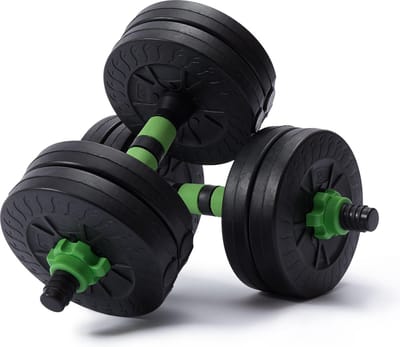 2-in-1 dumbbell set met drijfstang groen totaal gewicht 40 kg