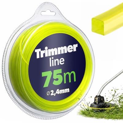 KADAX Vierkante maaidraad 2,4 mm x 75 m, trimmerdraad voor grastrimmers en motorzeisen, trimmerdraad voor bosmaaiers, tuinaccessoires (geel)