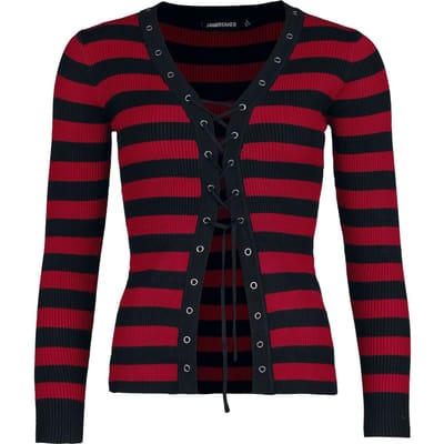 Jawbreaker - Rockabilly Cardigan - Striped Red Lace Up Eyelet Cardigan - S tot XXL - voor Vrouwen - zwart-rood