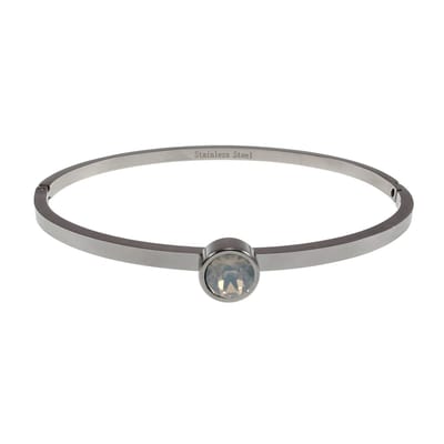 Stijve Armband met Melkwitte Zirkonia, Bangle Armband Dames, RVS Zilverkleurig