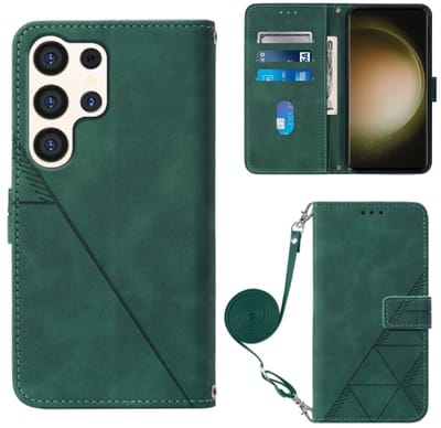 Voor Samsung Galaxy S24 Ultra 5G Crossbody 3D reliëf lederen telefoonhoes (donkergroen)