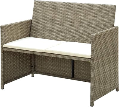 Tuinbank 2-zits - Houten sofa terrasbank - Buiten Zitten - Weerbestendig PE-rotan - 100 x 56 x 85 cm - Beige