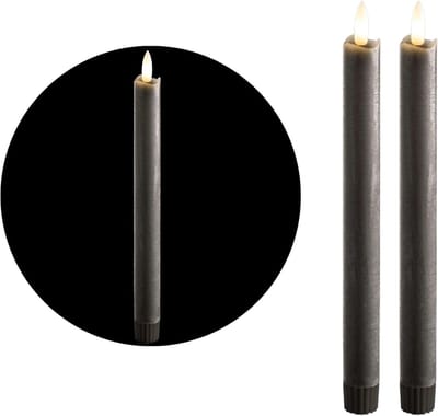 Novaliv LED-kaarsen met timer GRIJS 2-pack voor binnen met 6-uurs timer - ECHTE WAS 23 cm hoogte voor kaarsen 2,2 cm diameter 2 AAA-batterijen vereist LED-kaarsen flikkerende vlam bewegende vlam