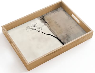 Dienblad hout 40x30 cm - Schootdienblad - Wabi sabi - Plant - Beige - Borrelplank rechthoek - Plateau dienbladen