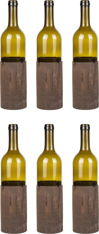 Joy Kitchen theelichthouder - Bottly dark - Set van 6 - Waxinelichthouder glas en hout - kaarsenhouder - theelicht - Donker bruin