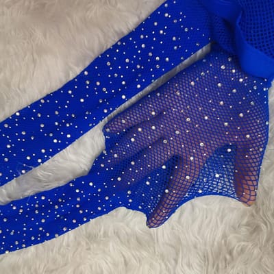 Zomer Visnet Diamant Panty Vrouwen Sexy Mode Glanzende Netto Panty Vrouwelijke Slanke Strass Mesh Nylon Kousen Panty One Size blue