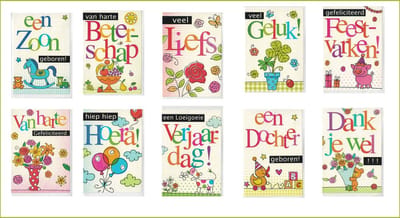 Wenskaarten - 10 stuks - 10 Luxe wenskaarten - Assorti - Everyday assorti - Wenskaarten voor kantoor - Felicitatie - Beterschap - Geboorte - Van harte gefeliciteerd - Veel geluk - enveloppe