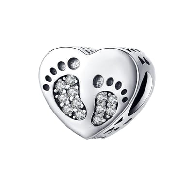 Voetjes hart bedel zirconia | bedels voor armband | heart bead | Zilverana | geschikt voor alle bekende merken | 925 zilver | moederdag