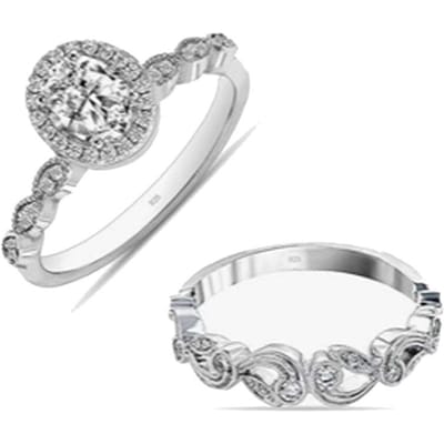 Dames Duo Brilliant Ring Set in 925 Sterling Zilver BIAN024