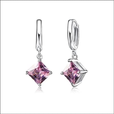 Aramat Jewels | Oorringen | Zilveren Oorhanger met ruitvormige zirkonia | Roze | |12mm | Zilver | Kinderen | Verkleurd niet