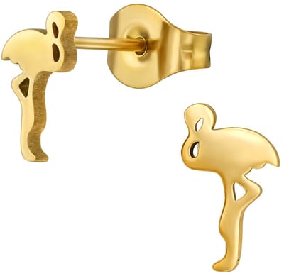 CS Joy - flamingo oorbellen - Chirurgisch staal - vogel oorknoppen - 4 x 8 mm - ip/pvd gold plated