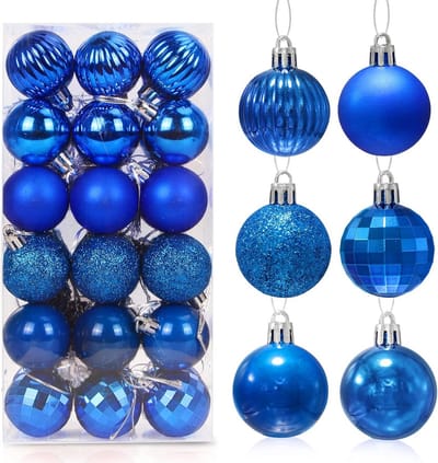 Kerstballen blauw 36 stuks - Kunststof versiering 4 cm voor kerstboom