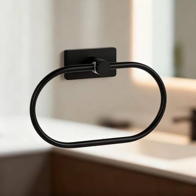 Porte-serviettes mural en acier inoxydable avec dos adhésif puissant, gain de place, organisateur de salle de bain moderne, installation sans résidus, porte-serviettes noir