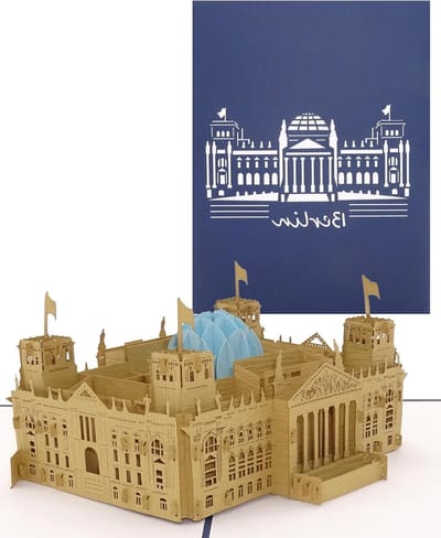 Pop-up Kaart Berlijn - 3D Vouwkaart - Cadeau Overhandigen - Reichstag Model - 15 x 20 cm - Blauw