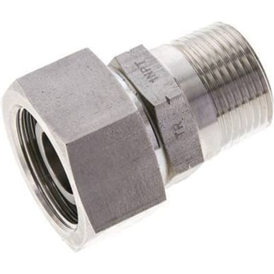 25S & 1'' NPT RVS Rechte Draaidoorvoer Buitendraad 400bar FKM O-ring en Afdichtconus Verstelbaar ISO 8434-1