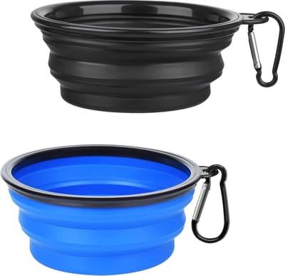 2x Opvouwbare Drinkbak/Voerbak - Waterbak Kat en Hond - Siliconen Drinkbak - Opvouwbare Voerbak - Waterbak - Opvouwbaar Drinkbakje - Reisvoerbak - 350 ML - Blauw + Zwart