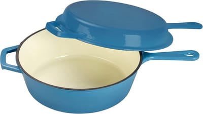Gietijzeren braadpan - Hapjespan met deksel - Langzaam garen - Emaille coating - 25 liter - Lichtblauw