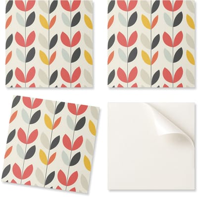 Set vinyltegels met een slaapkamermotief. Bladpatroon op een achtergrond van 20x20x20 cm.
