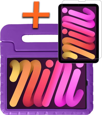 Hoesje - Geschikt voor Apple iPad Mini 6 (2021) - 8.3 inch - 6e Generatie - Met Screenprotector - Kinderhoes Shockproof Bumper - Kidsproof Case - Tablet Hoes - Kinder Hoes Cover - Paars